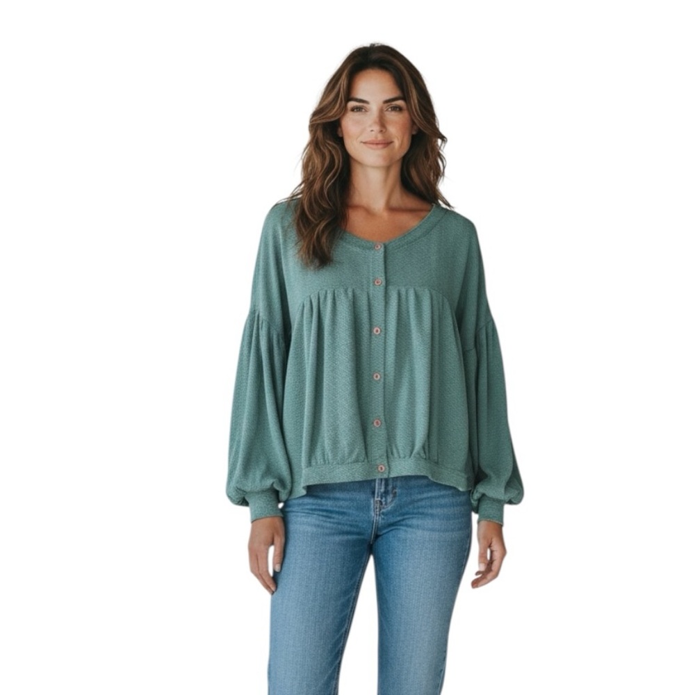 Neve & Hawk Longway Balloon Sleeve Button Front Lagenlook Shirt